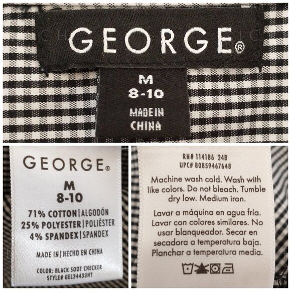 George Button Down Shirt Medium Black White Gingham Top Classic Preppy Lagenlook - Picture 6 of 14
